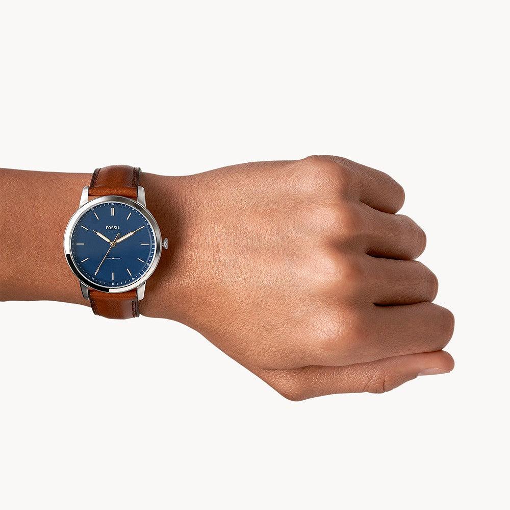  Shop Authentic Fossil Minimalist Blue Dial Brown Leather Strap Watch for Men - FS5304 - Luxxuri