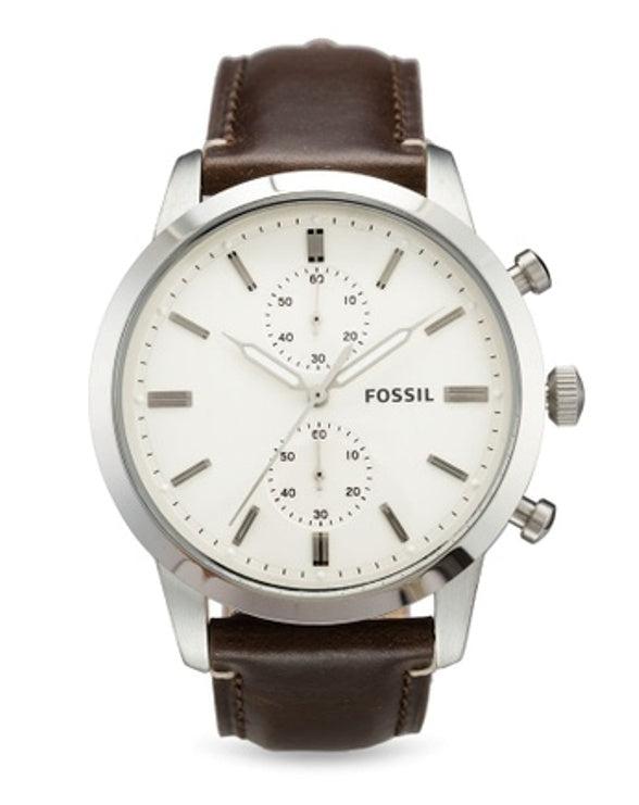  Shop Authentic Fossil Townsman Chronograph White Dial Brown Leather Strap Watch for Men - FS5350 - Luxxuri