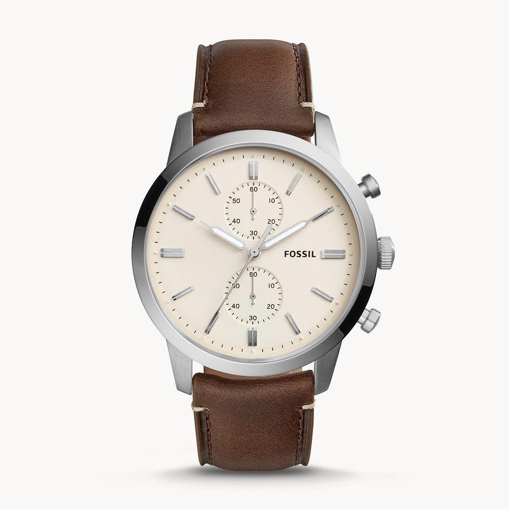  Shop Authentic Fossil Townsman Chronograph White Dial Brown Leather Strap Watch for Men - FS5350 - Luxxuri
