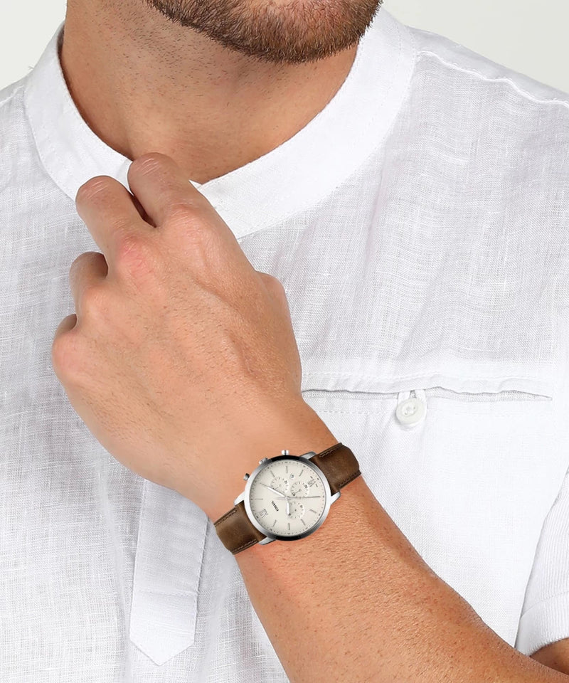  Shop Authentic Fossil Neutra Chronograph White Dial Brown Leather Strap Watch for Men - FS5380 - Luxxuri
