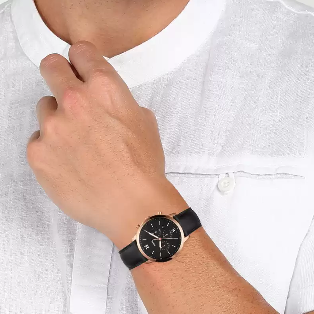 Shop Authentic Fossil Neutra Chronograph Black Dial Black Leather Strap Watch for Men - FS5381 - Luxxuri