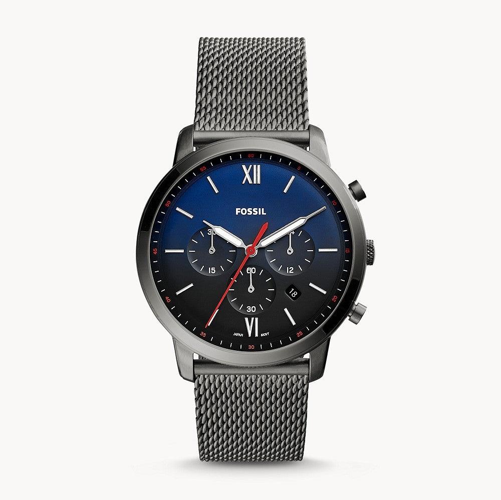  Shop Authentic Fossil Neutra Chronograph Blue Dial Silver Mesh Bracelet Watch for Men - FS5383 - Luxxuri