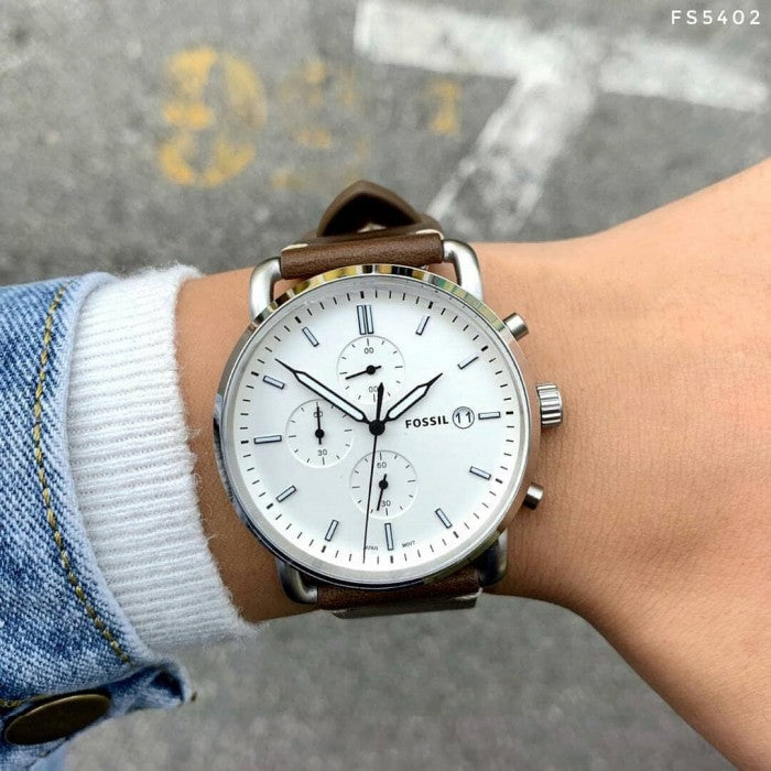  Shop Authentic Fossil The Commuter White Dial Brown Leather Strap Watch for Men - FS5402 - Luxxuri