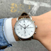  Shop Authentic Fossil The Commuter White Dial Brown Leather Strap Watch for Men - FS5402 - Luxxuri