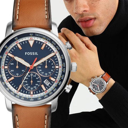 Shop Authentic Fossil Goodwin Chronograph Blue Dial Brown Leather Strap Watch for Men - FS5414 - Luxxuri