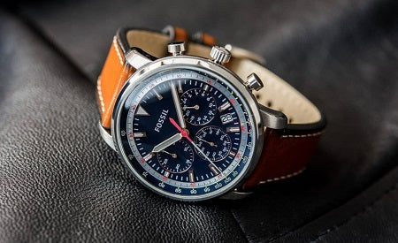  Shop Authentic Fossil Goodwin Chronograph Blue Dial Brown Leather Strap Watch for Men - FS5414 - Luxxuri
