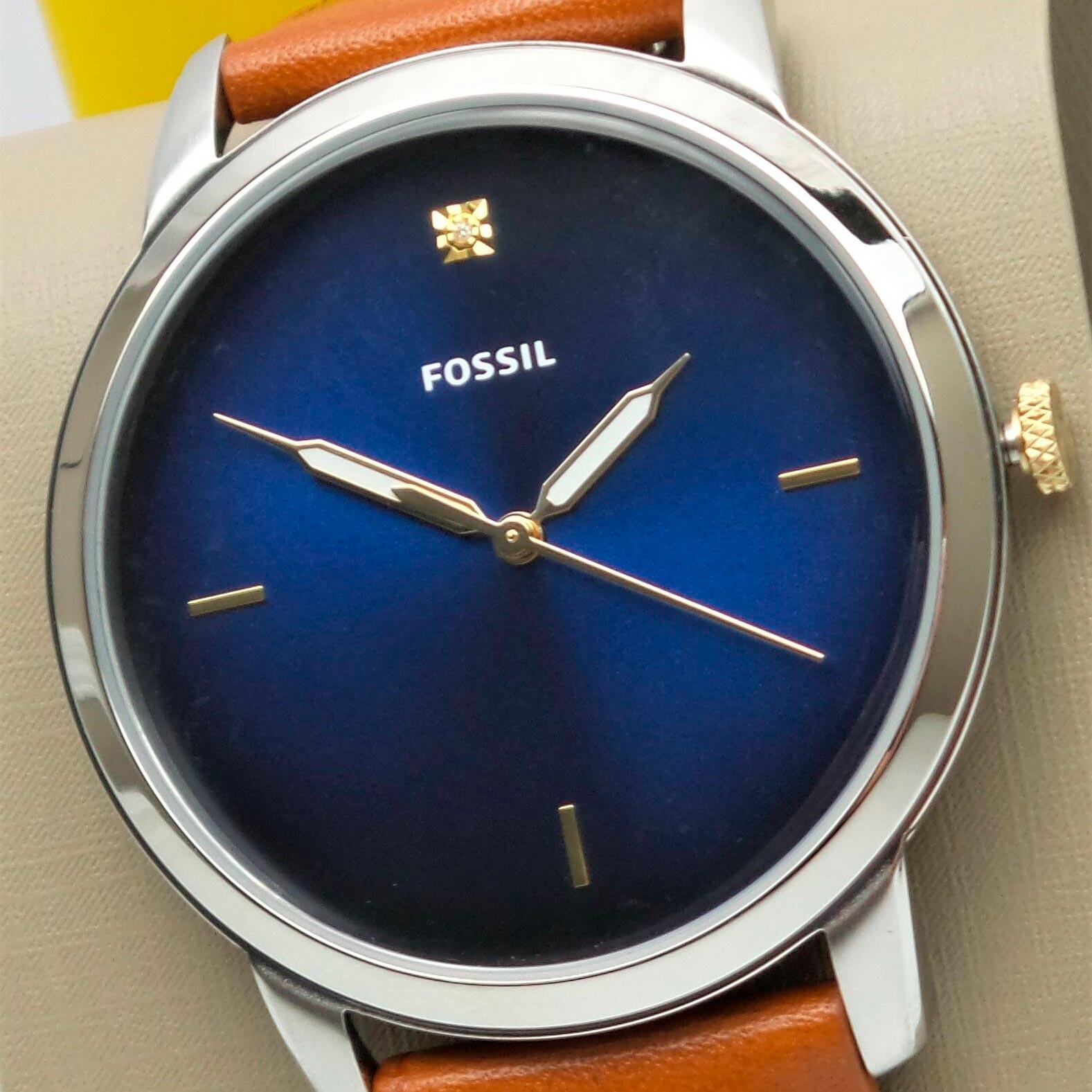  Shop Authentic Fossil The Minimalist 3H Blue Dial Brown Leather Strap Watch for Men - FS5499 - Luxxuri