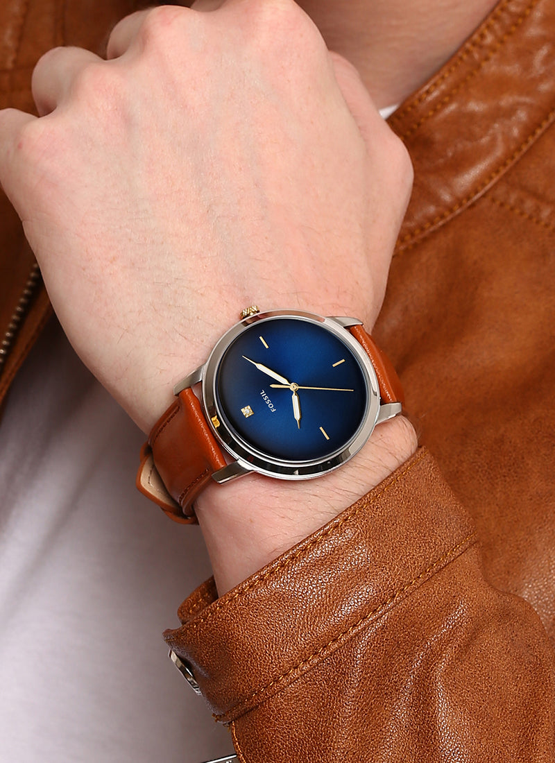  Shop Authentic Fossil The Minimalist 3H Blue Dial Brown Leather Strap Watch for Men - FS5499 - Luxxuri