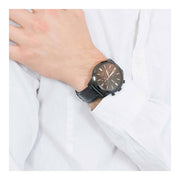  Shop Authentic Fossil Goodwin Chronograph Black Dial Black Leather Strap Watch for Men - FS5585 - Luxxuri