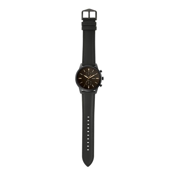  Shop Authentic Fossil Goodwin Chronograph Black Dial Black Leather Strap Watch for Men - FS5585 - Luxxuri