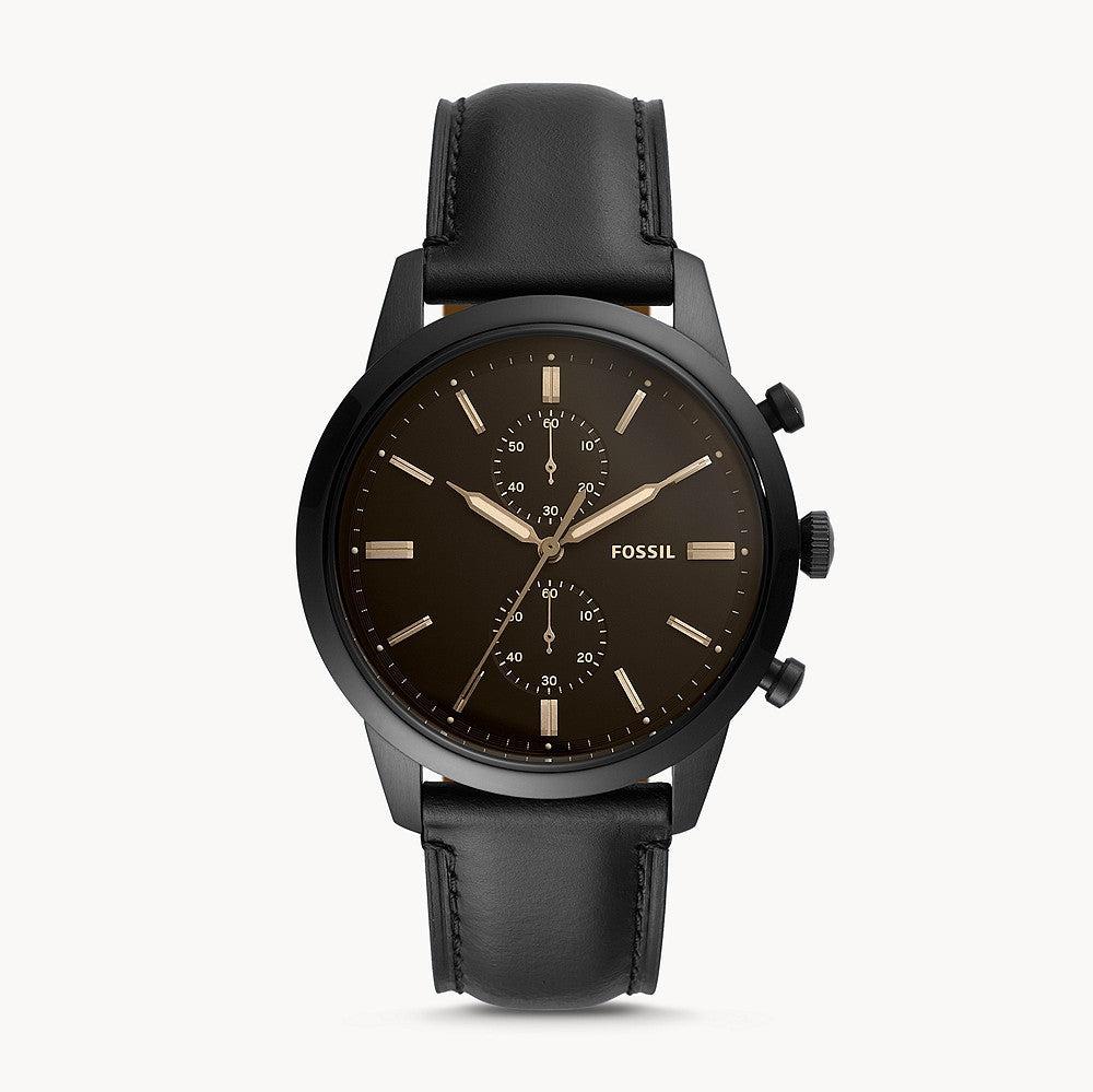  Shop Authentic Fossil Goodwin Chronograph Black Dial Black Leather Strap Watch for Men - FS5585 - Luxxuri