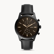  Shop Authentic Fossil Goodwin Chronograph Black Dial Black Leather Strap Watch for Men - FS5585 - Luxxuri