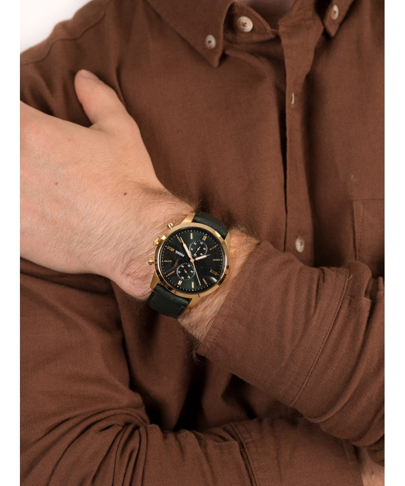  Shop Authentic Fossil Townsman Chronograph Green Dial Green Leather Strap Watch for Men - FS5599 - Luxxuri