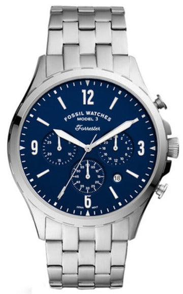  Shop Authentic Fossil Forrester Chronograph Blue Dial Silver Steel Strap Watch for Men - FS5605 - Luxxuri