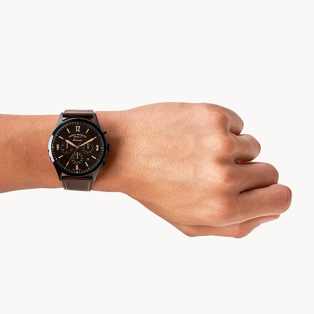  Shop Authentic Fossil Forrester Chronograph Black Dial Brown Leather Strap Watch for Men - FS5608 - Luxxuri