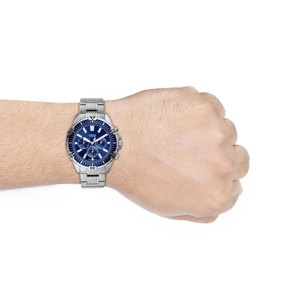 Shop Authentic Fossil Garrett Chronograph Blue Dial Silver Steel Strap Watch for Men - FS5623 - Luxxuri