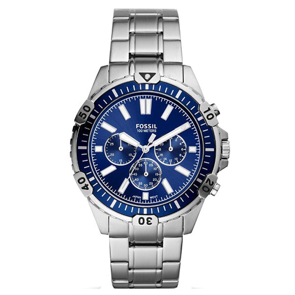  Shop Authentic Fossil Garrett Chronograph Blue Dial Silver Steel Strap Watch for Men - FS5623 - Luxxuri