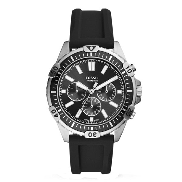  Shop Authentic Fossil Garrett Chronograph Black Dial Black Rubber Strap Watch for Men - FS5624 - Luxxuri