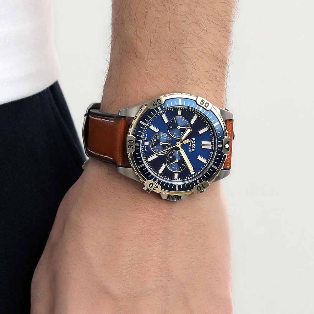  Shop Authentic Fossil Garrett Chronograph Blue Dial Brown Leather Strap Watch for Men - FS5625 - Luxxuri
