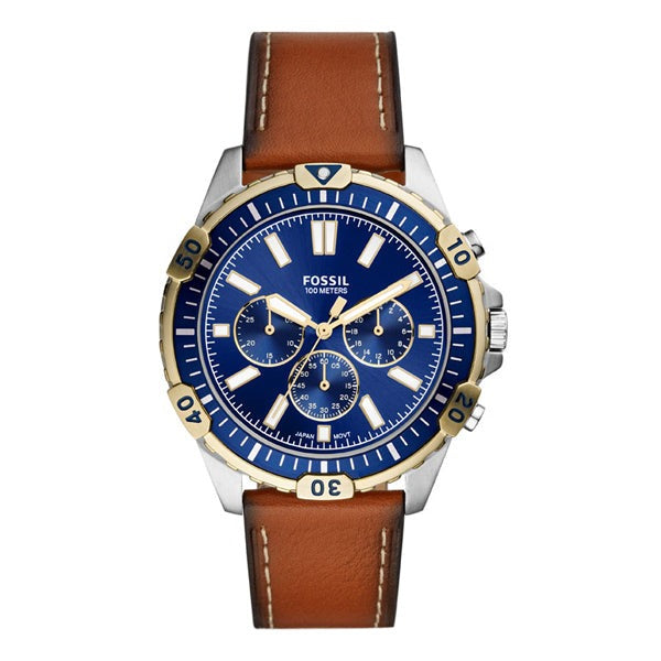  Shop Authentic Fossil Garrett Chronograph Blue Dial Brown Leather Strap Watch for Men - FS5625 - Luxxuri