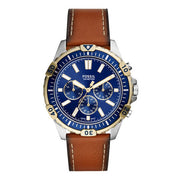  Shop Authentic Fossil Garrett Chronograph Blue Dial Brown Leather Strap Watch for Men - FS5625 - Luxxuri