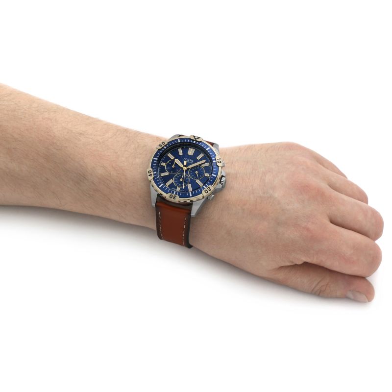  Shop Authentic Fossil Garrett Chronograph Blue Dial Brown Leather Strap Watch for Men - FS5625 - Luxxuri