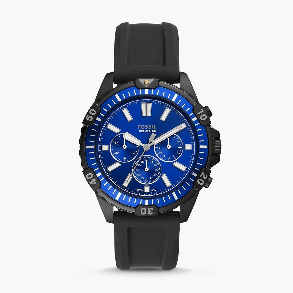  Shop Authentic Fossil Garrett Chronograph Blue Dial Black Rubber Strap Watch for Men - FS5695 - Luxxuri
