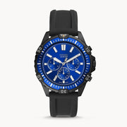  Shop Authentic Fossil Garrett Chronograph Blue Dial Black Rubber Strap Watch for Men - FS5695 - Luxxuri