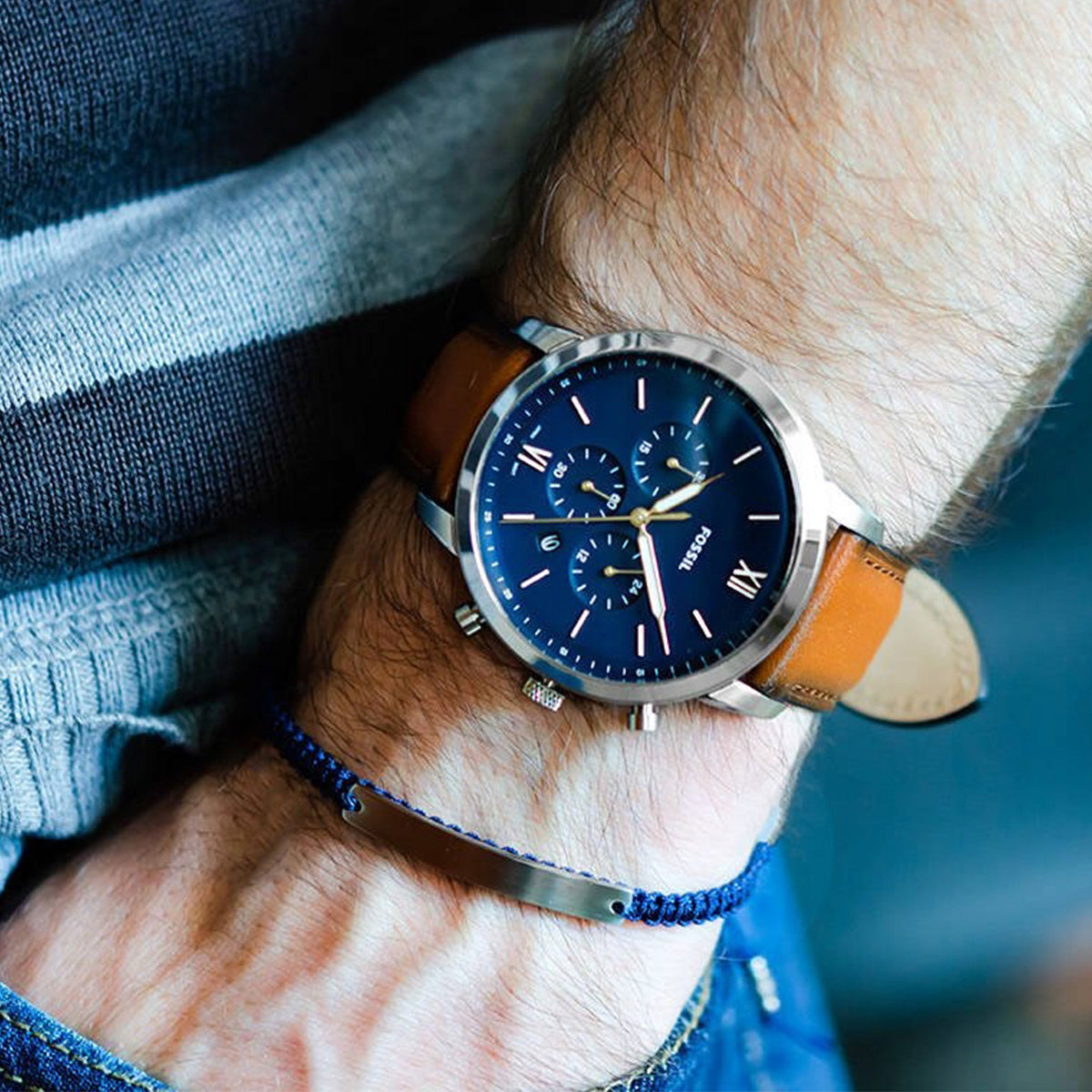  Shop Authentic Fossil Neutra Chronograph Blue Dial Brown Leather Strap Watch for Men - FS5453 - Luxxuri