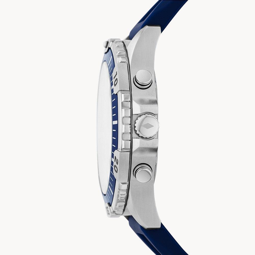  Shop Authentic Fossil Garrett Chronograph Blue Dial Blue Rubber Strap Watch for Men - FS5709 - Luxxuri