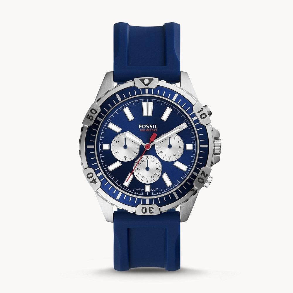  Shop Authentic Fossil Garrett Chronograph Blue Dial Blue Rubber Strap Watch for Men - FS5709 - Luxxuri