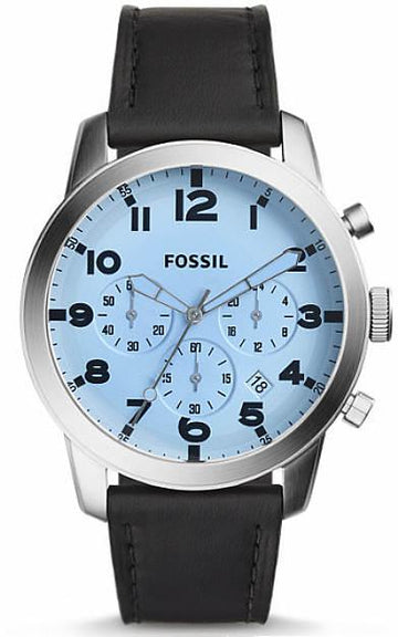 Shop Authentic Fossil Pilot Chronograph Sky Blue Dial Black Leather Strap Watch for Men - FS5162 - Luxxuri
