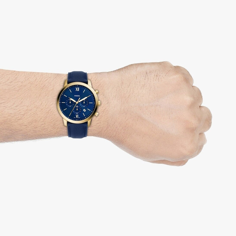  Shop Authentic Fossil Neutra Chronograph Blue Dial Blue Leather Strap Watch for Men - FS5790 - Luxxuri