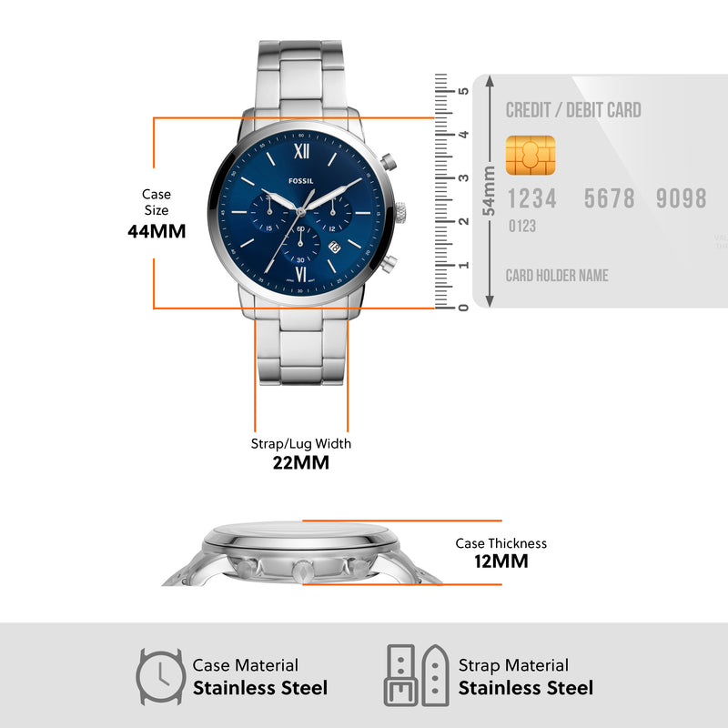  Shop Authentic Fossil Neutra Chronograph Blue Dial Silver Steel Strap Watch for Men - FS5792 - Luxxuri