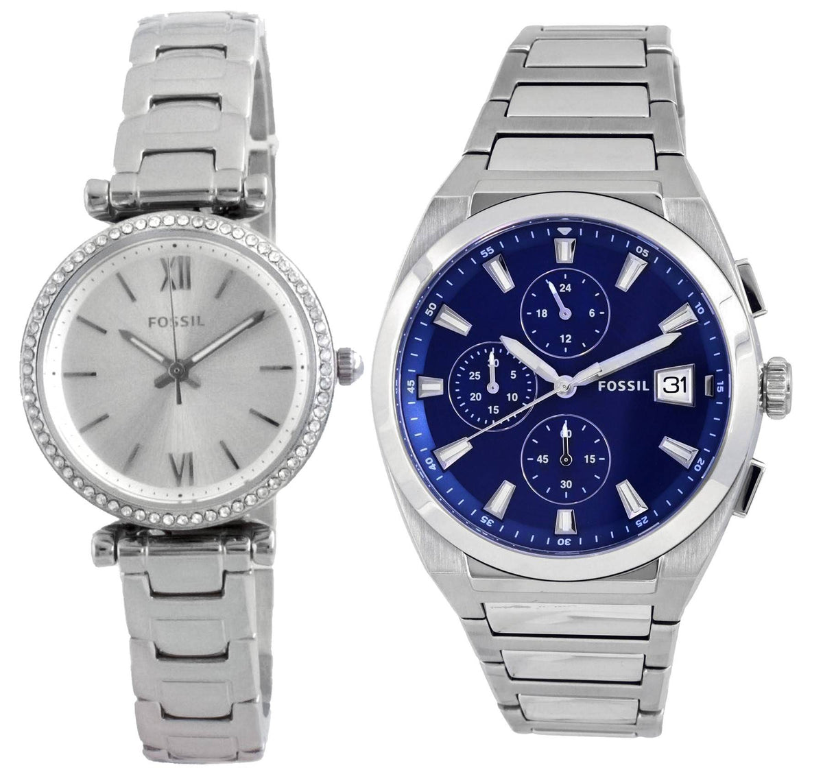 Shop Authentic Fossil Everett Chronograph Blue Dial Silver Steel Strap Watch for Men - FS5795 - Luxxuri