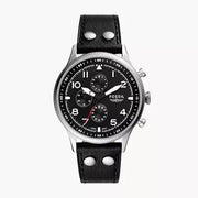  Shop Authentic Fossil Retro Pilot Chronograph Black Dial Black Leather Strap Watch for Men - FS5806 - Luxxuri