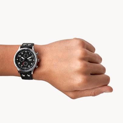  Shop Authentic Fossil Retro Pilot Chronograph Black Dial Black Leather Strap Watch for Men - FS5806 - Luxxuri
