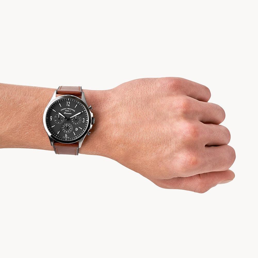  Shop Authentic Fossil Forrester Chronograph Black Dial Brown Leather Strap Watch for Men - FS5608 - Luxxuri