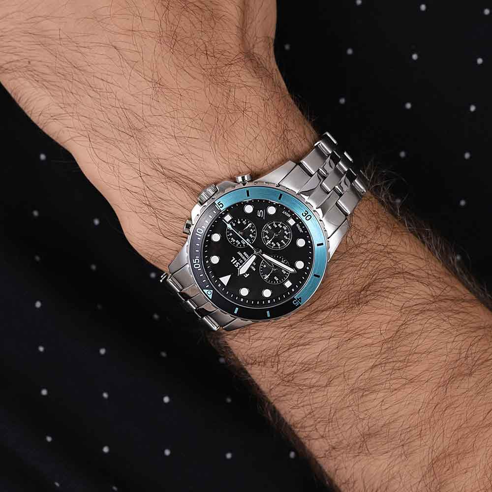  Shop Authentic Fossil FB-01 Chronograph Black Dial Silver Steel Strap Watch for Men - FS5827 - Luxxuri