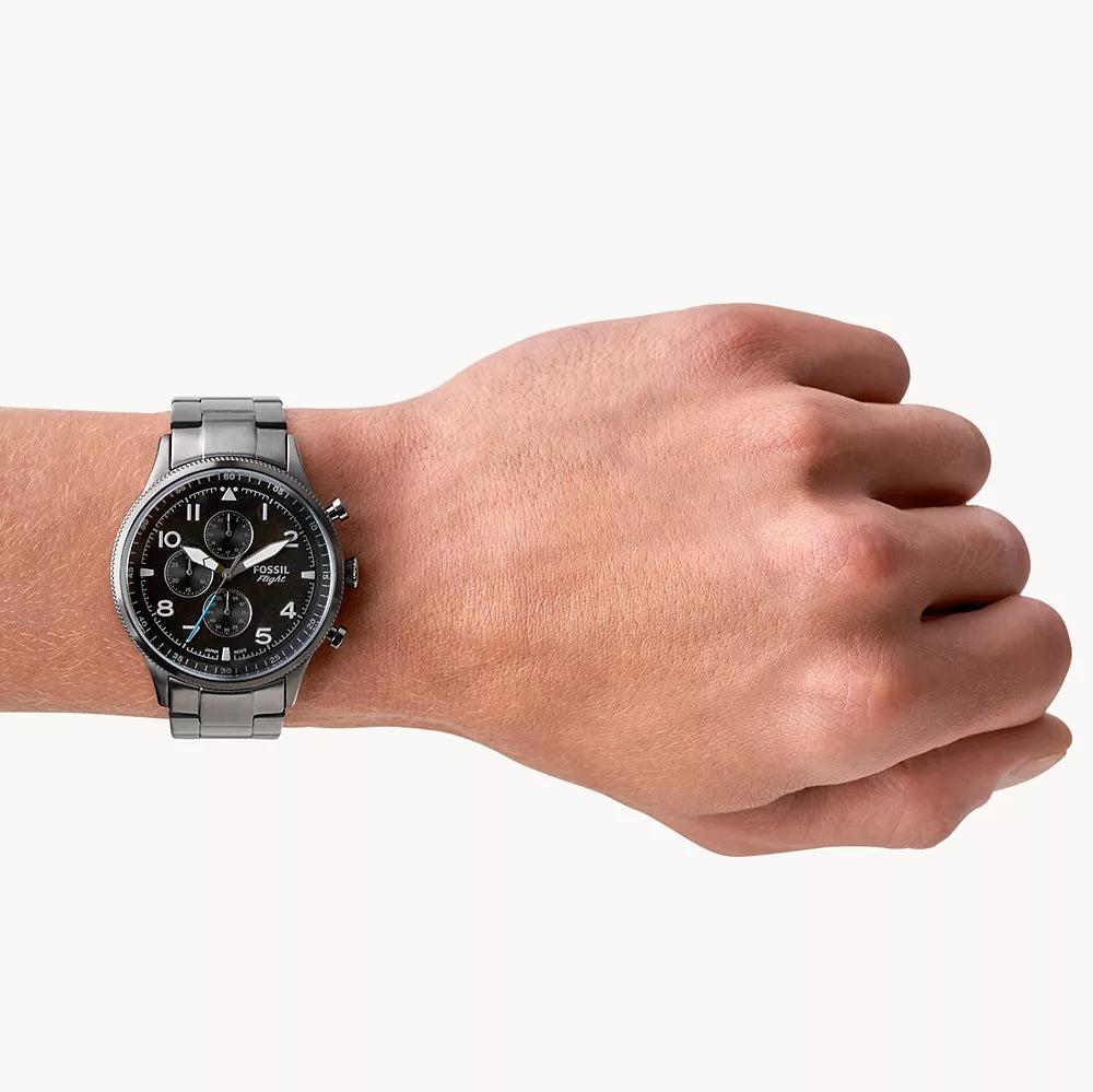  Shop Authentic Fossil Retro Pilot Chronograph Black Dial Grey Steel Strap Watch for Men - FS5834 - Luxxuri