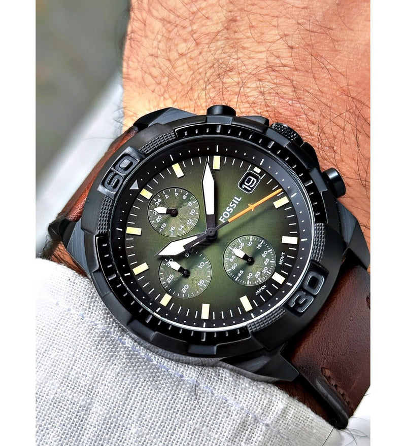  Shop Authentic Fossil Bronson Chronograph Black Dial Brown Leather Strap Watch for Men - FS5856 - Luxxuri