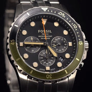  Shop Authentic Fossil FB-01 Chronograph Black Dial Silver Steel Strap Watch for Men - FS5864 - Luxxuri