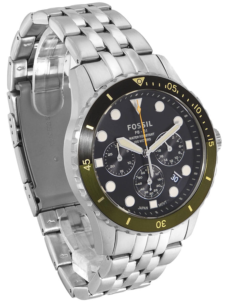  Shop Authentic Fossil FB-01 Chronograph Black Dial Silver Steel Strap Watch for Men - FS5864 - Luxxuri