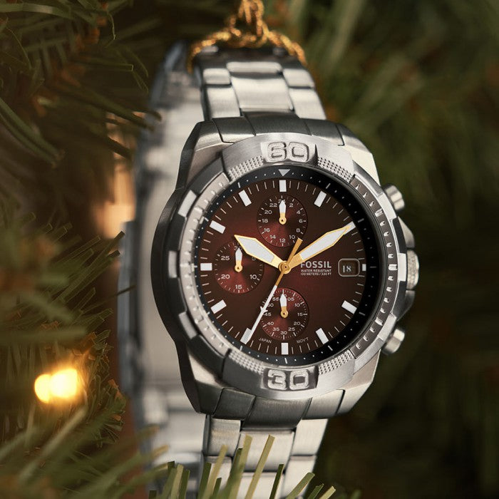  Shop Authentic Fossil Bronson Chronograph Red Dial Silver Steel Strap Watch for Men - FS5878 - Luxxuri