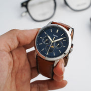  Shop Authentic Fossil Neutra Minimalist Moonphase Blue Dial Brown Leather Strap Watch for Men - FS5903 - Luxxuri