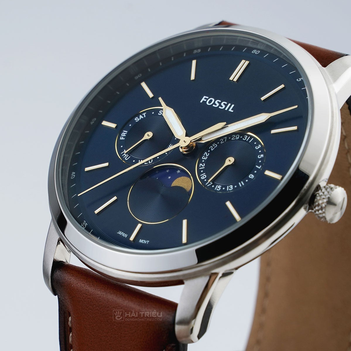  Shop Authentic Fossil Neutra Minimalist Moonphase Blue Dial Brown Leather Strap Watch for Men - FS5903 - Luxxuri