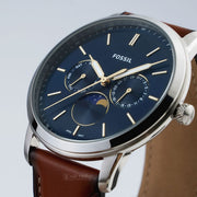  Shop Authentic Fossil Neutra Minimalist Moonphase Blue Dial Brown Leather Strap Watch for Men - FS5903 - Luxxuri