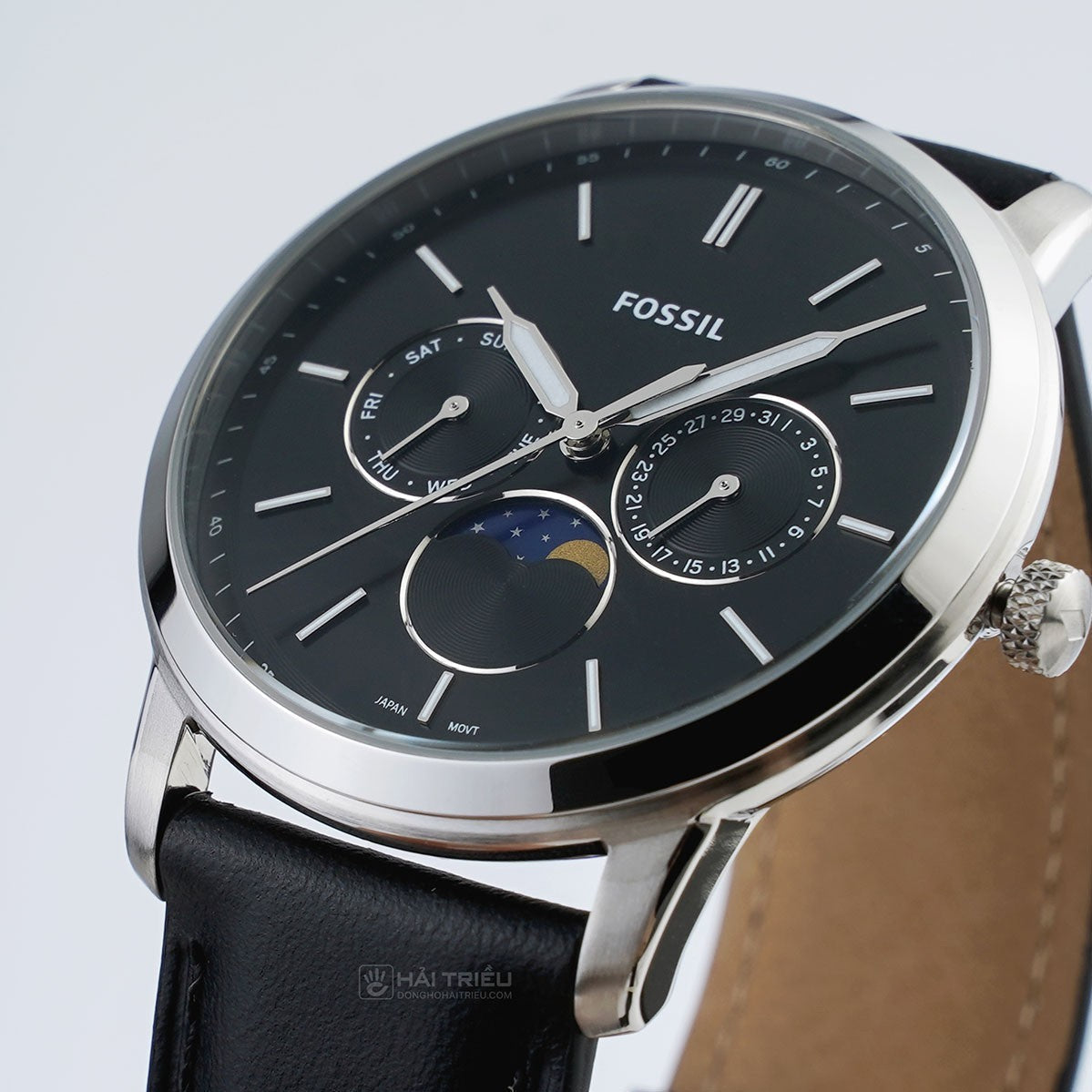  Shop Authentic Fossil Neutra Minimalist Moonphase Black Dial Black Leather Strap Watch for Men - FS5904 - Luxxuri