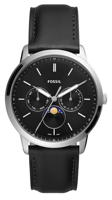 Shop Authentic Fossil Neutra Minimalist Moonphase Black Dial Black Leather Strap Watch for Men - FS5904 - Luxxuri