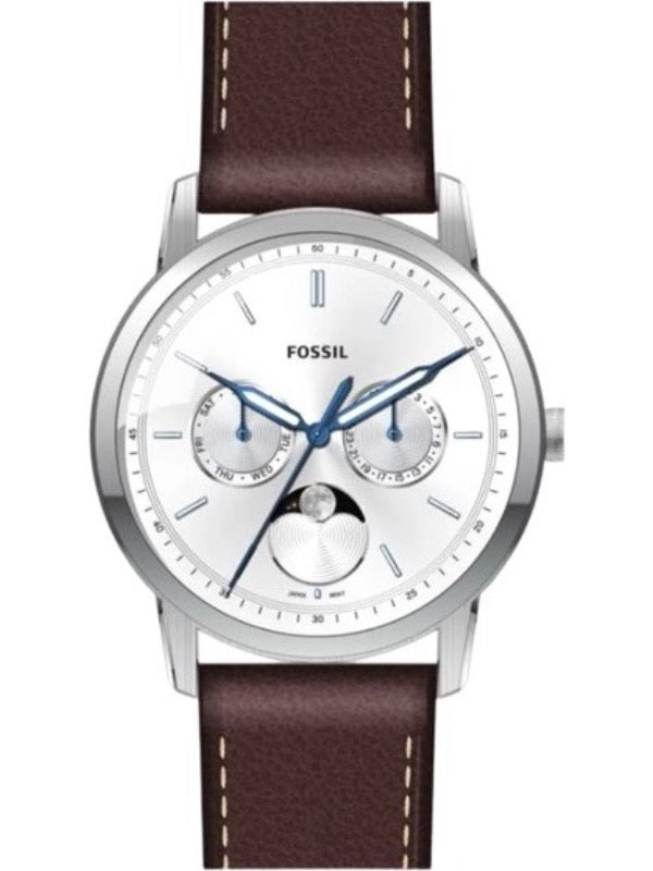  Shop Authentic Fossil Neutra Minimalist Moonphase Silver Dial Brown Leather Strap Watch for Men - FS5905 - Luxxuri
